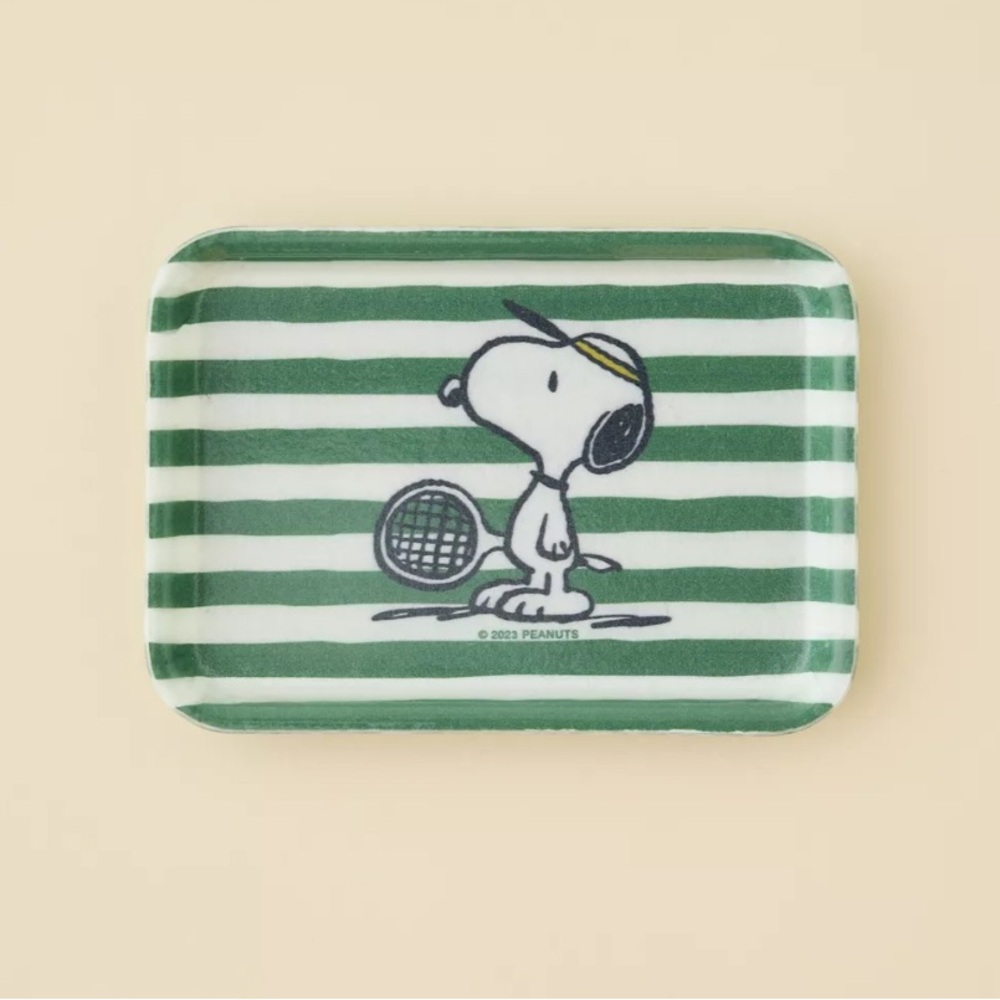 Urban Outfitters Green and White Striped Snoopy Ceramic Tray